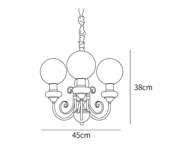 Klasyczny żyrandol z 5 kloszami w zielono‑złotym wykończeniu