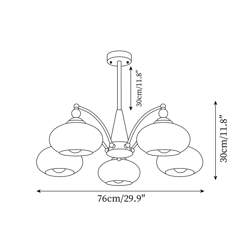 Żyrandol retro z żółtymi szklanymi kloszami
