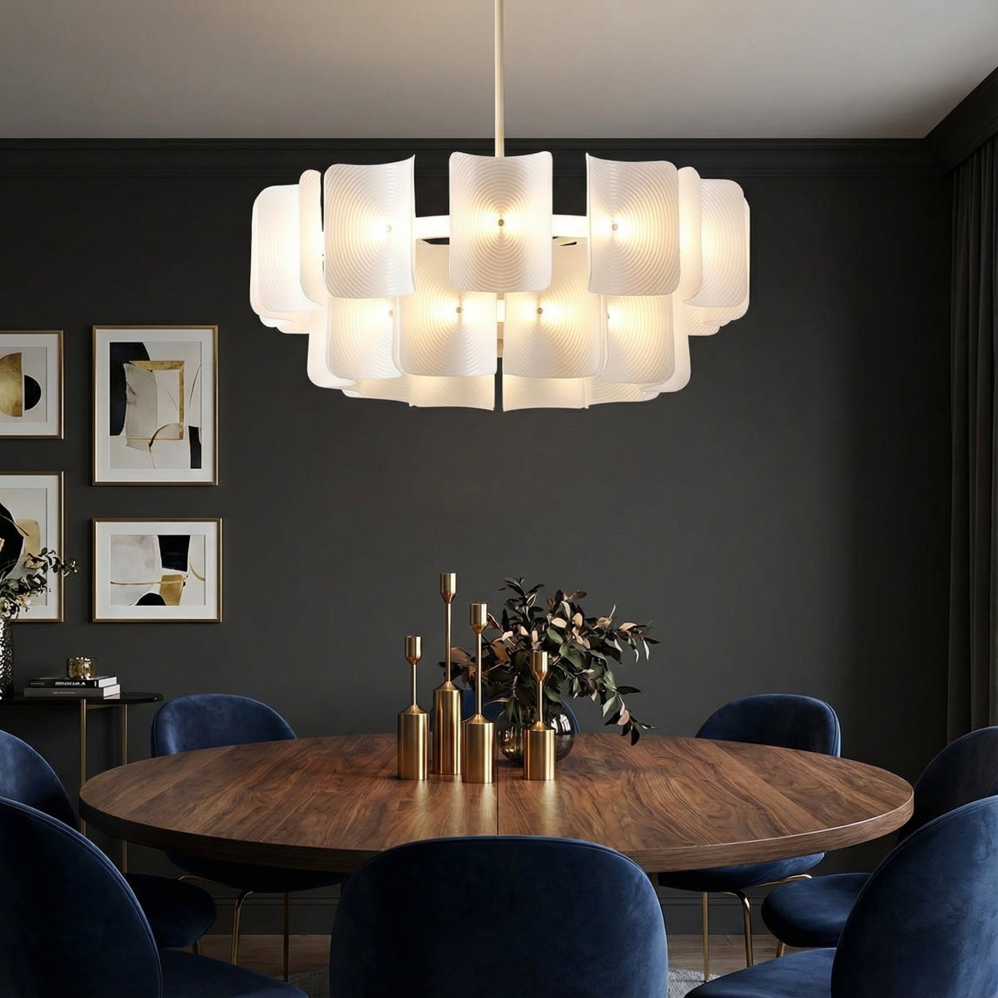 Żyrandol LED w stylu Wabi Sabi z akrylowymi kloszami