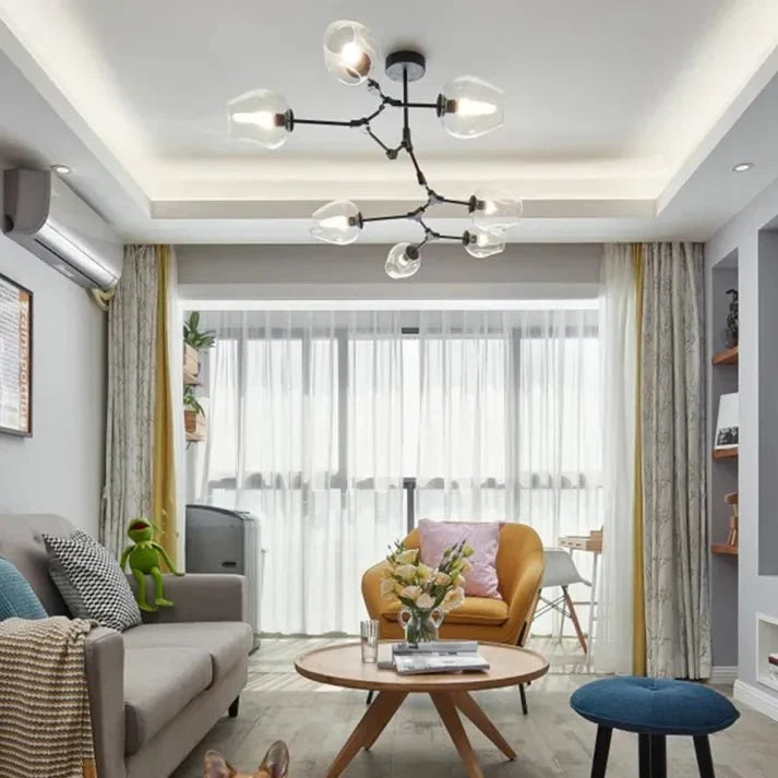 Żyrandol sufitowy z kloszami szklanymi w stylu Sputnik