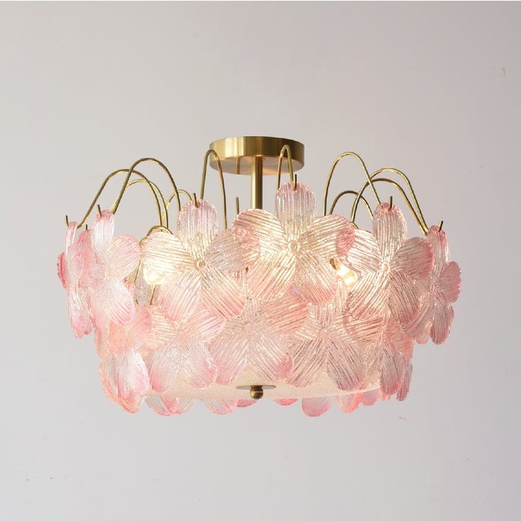 Klasyczny żyrandol sufitowy z kwiatowymi kloszami ze szkła