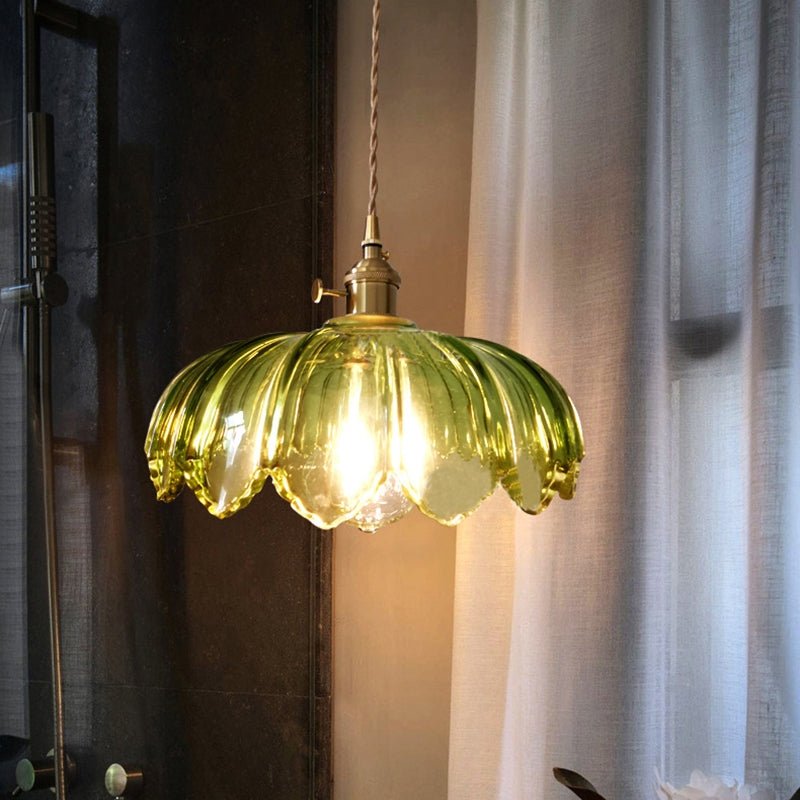 Szklana lampa wisząca vintage zielona