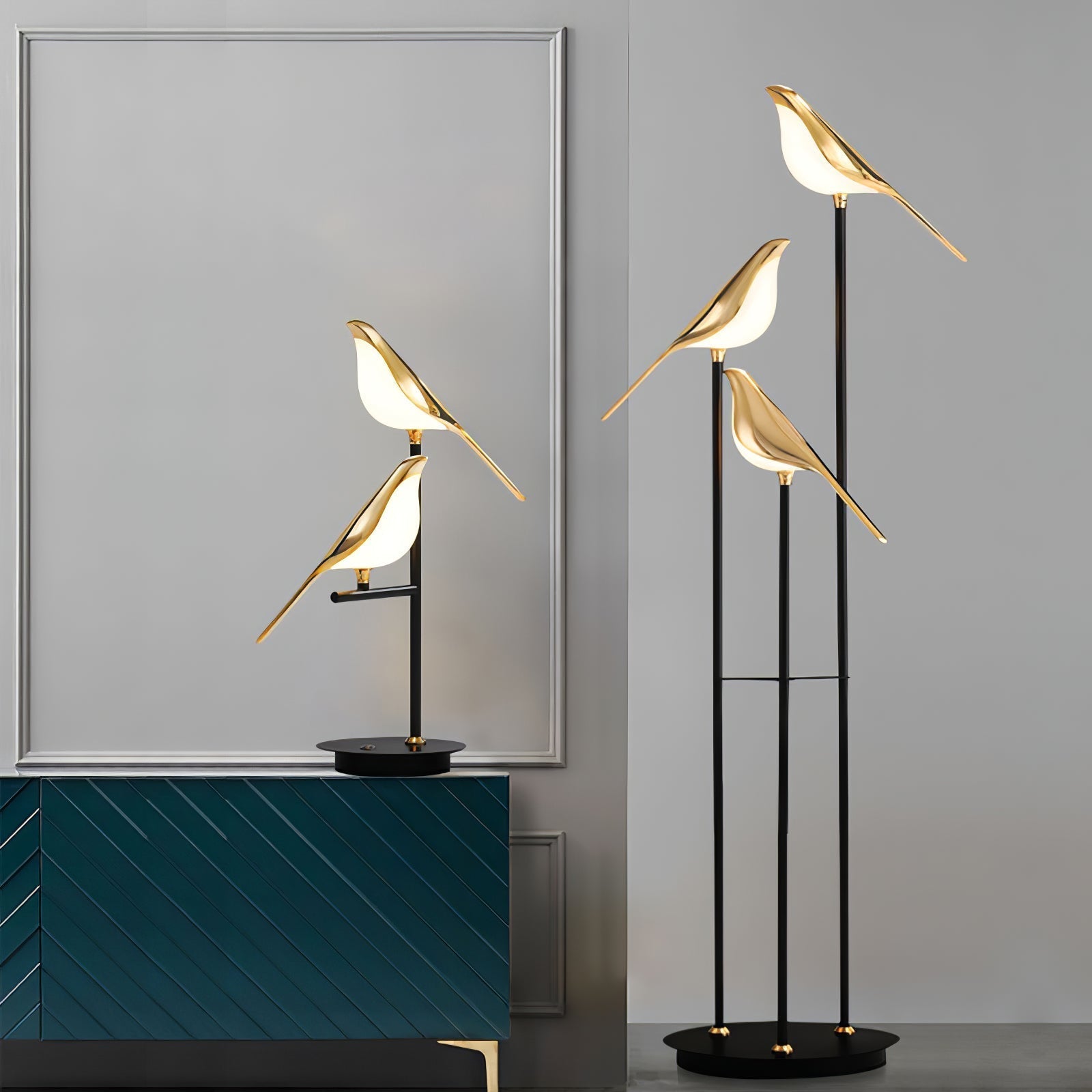 Lampa podłogowa LED z motywem ptaków Magpie Perch