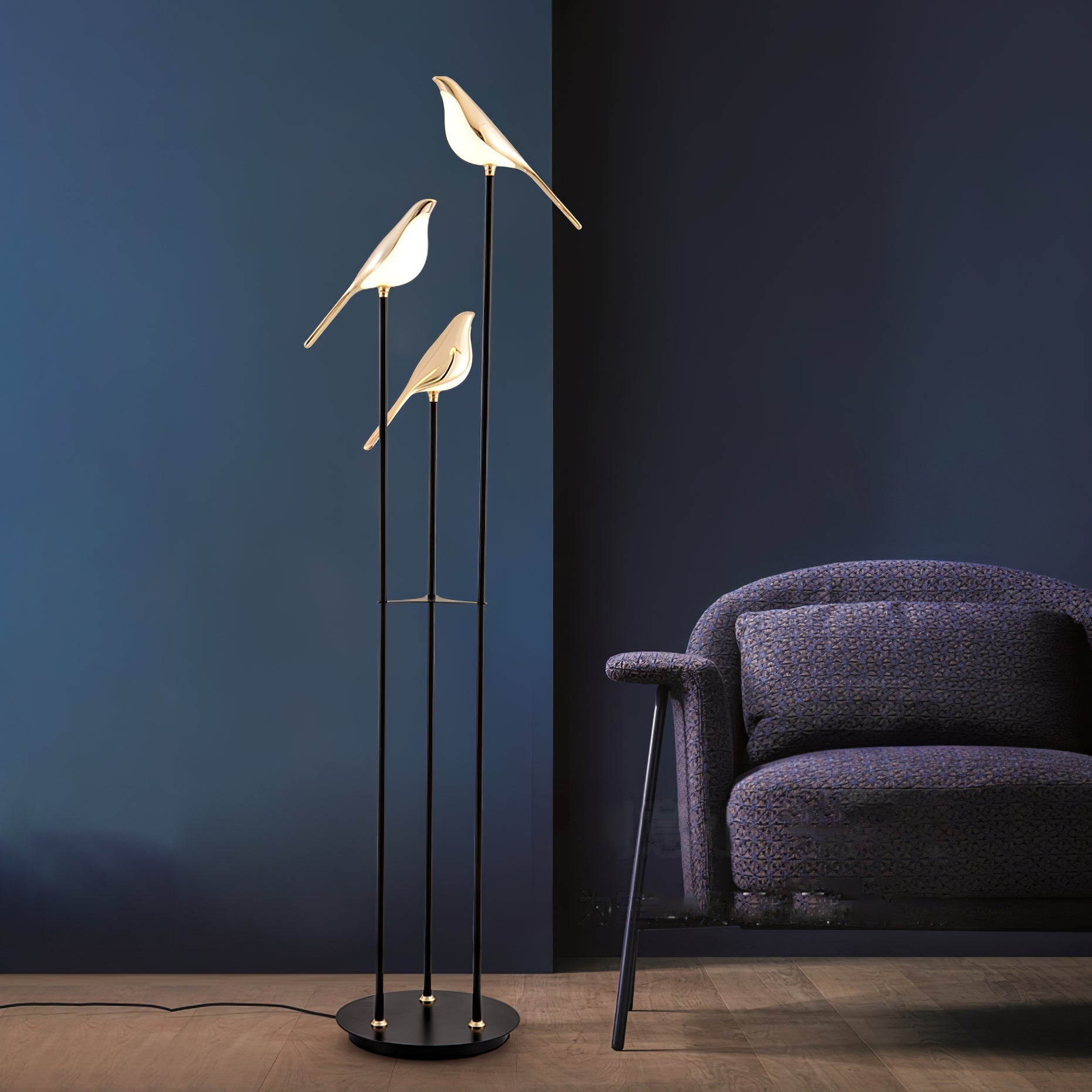 Lampa podłogowa LED z motywem ptaków Magpie Perch