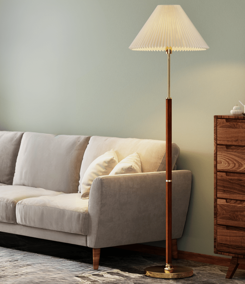 Nowoczesna lampa podłogowa z tkaninowym kloszem