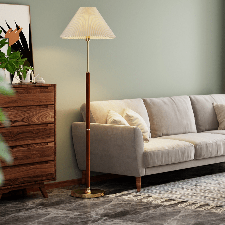 Nowoczesna lampa podłogowa z tkaninowym kloszem