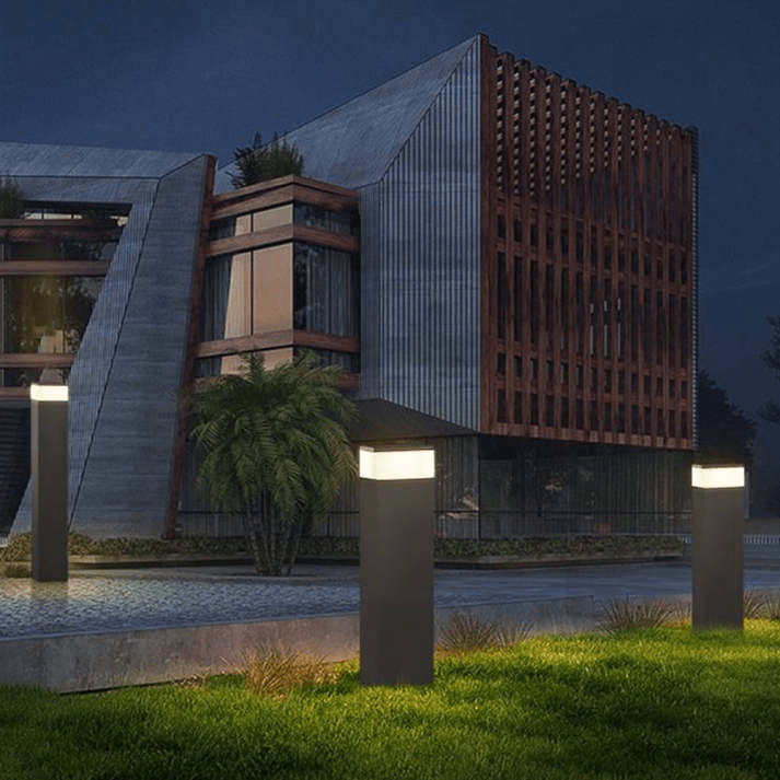 Prostokątna lampa ogrodowa LED na słupku