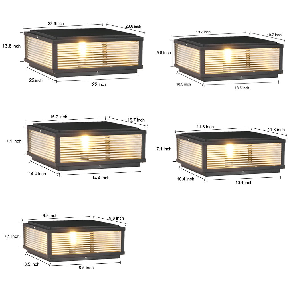 Kwadratowa lampa słupkowa LED z żebrowanym kloszem